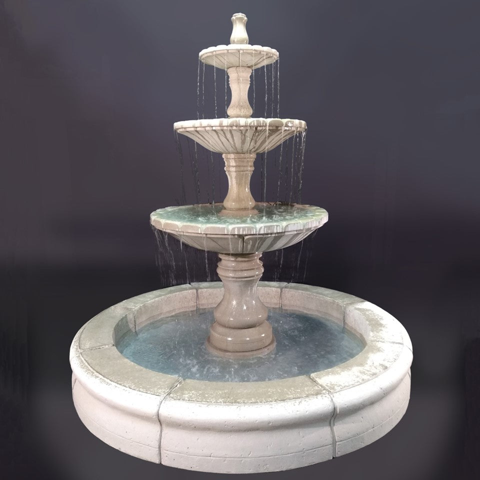 Fiore Stone Monaco 3 Tier Fountain with Fiore Basin LG169-FRG in Cast Stone LG169-FRG