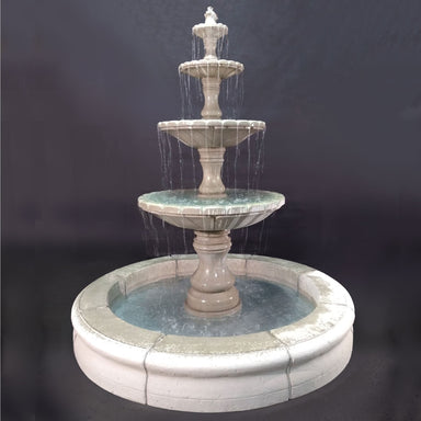 Fiore Stone Monaco 4-Tier Cast Stone Outdoor Courtyard Fountain with Pond
