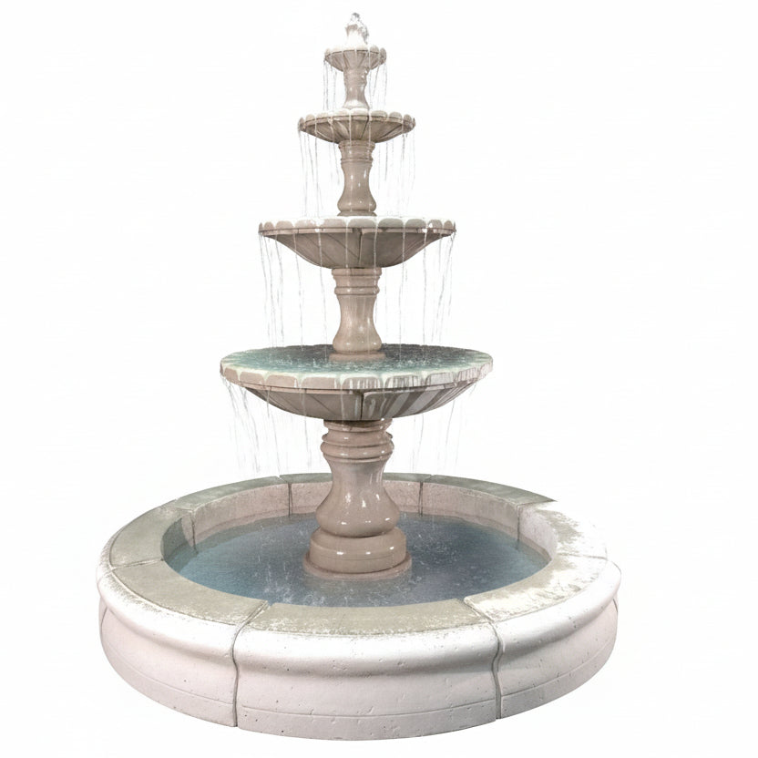 Fiore Stone Monaco 4-Tier Cast Stone Outdoor Courtyard Fountain with Pond
