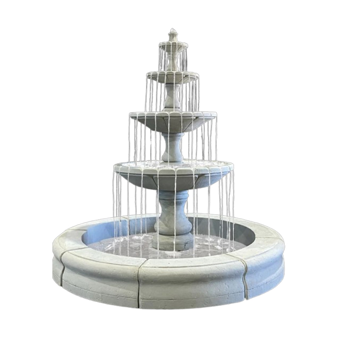 Fiore Stone Monaco 4 Tier Fountain with Fiore Basin LG169-FMRG in Cast Stone LG169-FMRG