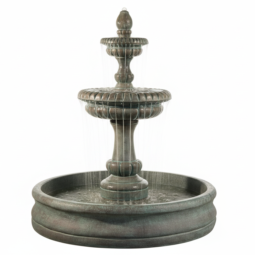 Fiore Stone Pioggia 2-Tier Cast Stone Outdoor Fountain with 55" Basin LG163-FB