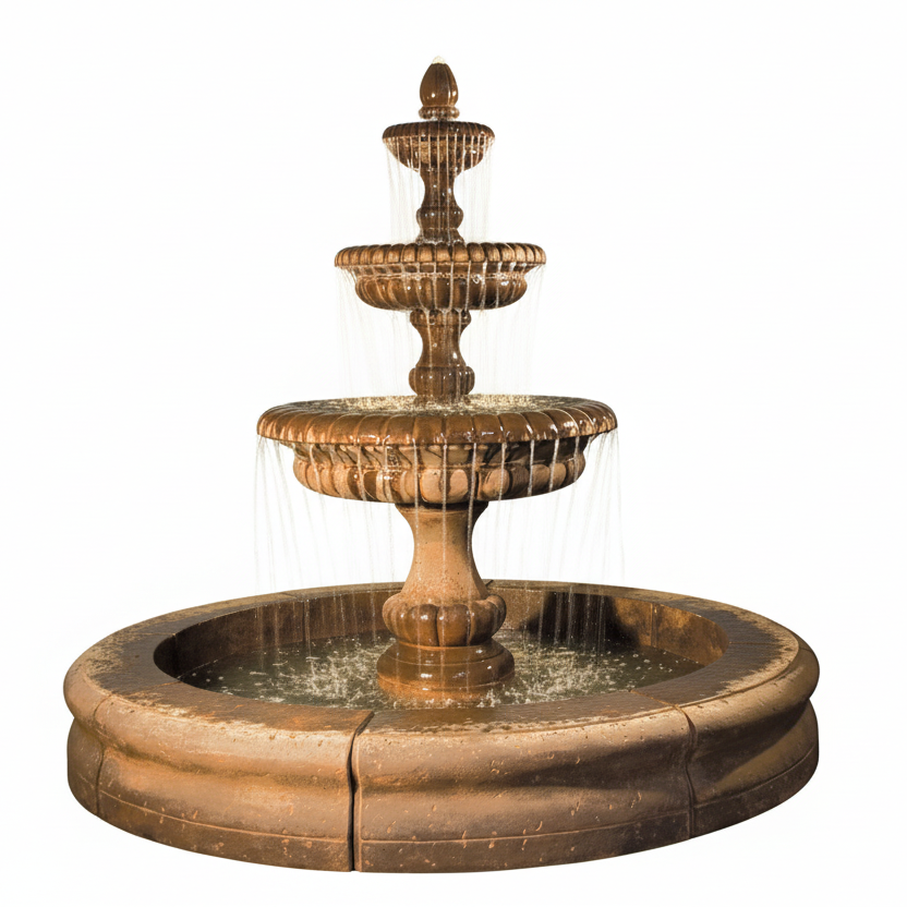 Fiore Stone Pioggia 3-Tier Cast Stone Pond Outdoor Fountain LG163-FRB