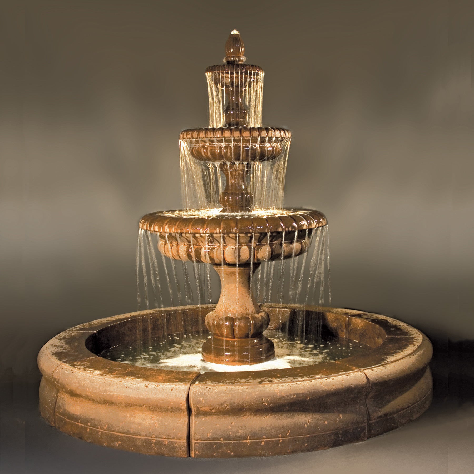 Fiore Stone Pioggia Large 3 Tier Fountain with Basin AGA-LG163-FR in Cast Stone AGA-LG163-FR