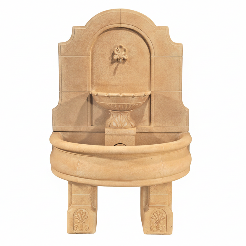 Fiore Stone Provincial Wall Fountain with Pedestal in Cast Stone