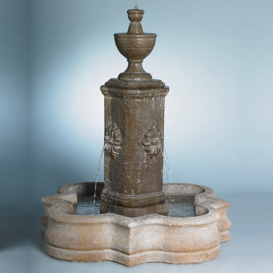 Fiore Stone Rosatito Concrete Fountain with Quatrefoil Basin AV111-FSQ AV111-FSQ