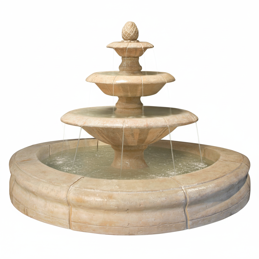 Fiore Stone Venetian 3 Tier Fountain with Fiore Basin 2087-FRG in Cast Stone