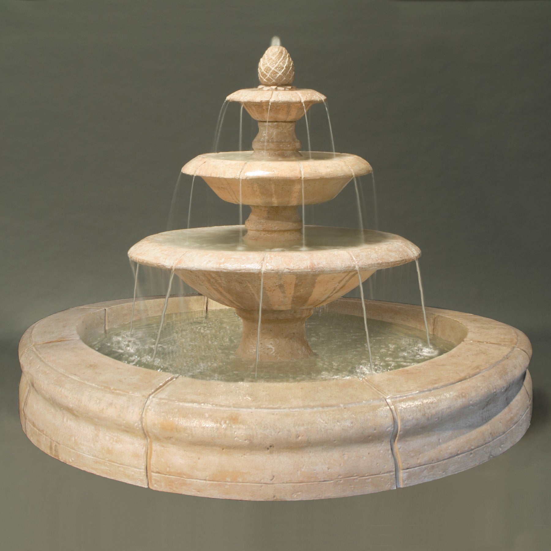 Fiore Stone Venetian 3 Tier Fountain with Fiore Basin 2087-FRG in Cast Stone 2087-FRG