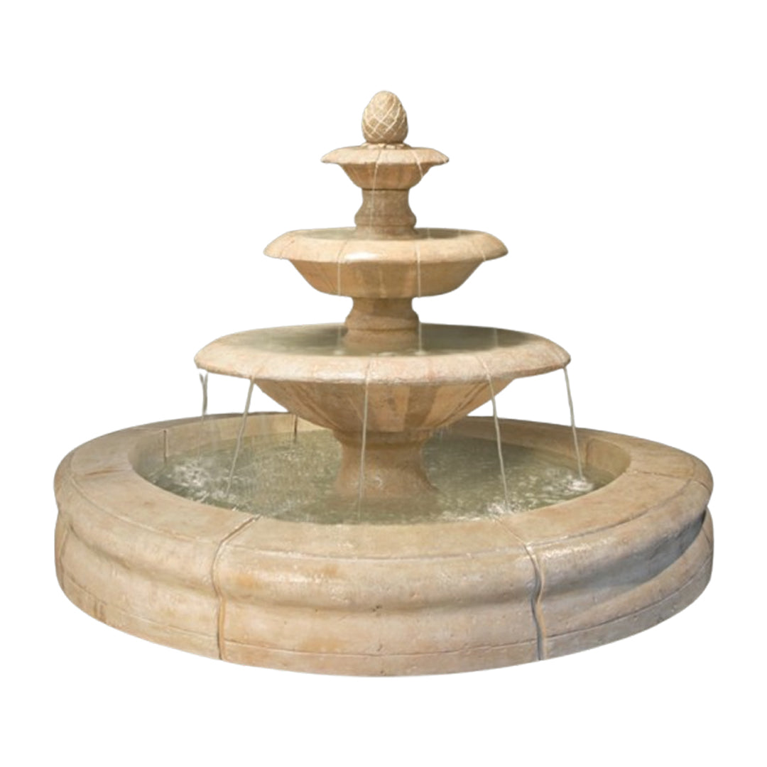 Fiore Stone Venetian 3 Tier Fountain with Fiore Basin 2087-FRG in Cast Stone 2087-FRG