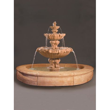 Fiore Stone Vesuvio 3 Tier Fountain with Fiore Basin 2080-FRG in Cast Stone 2080-FRG