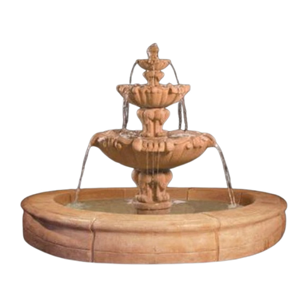 Fiore Stone Vesuvio 3 Tier Fountain with Fiore Basin 2080-FRG in Cast Stone 2080-FRG