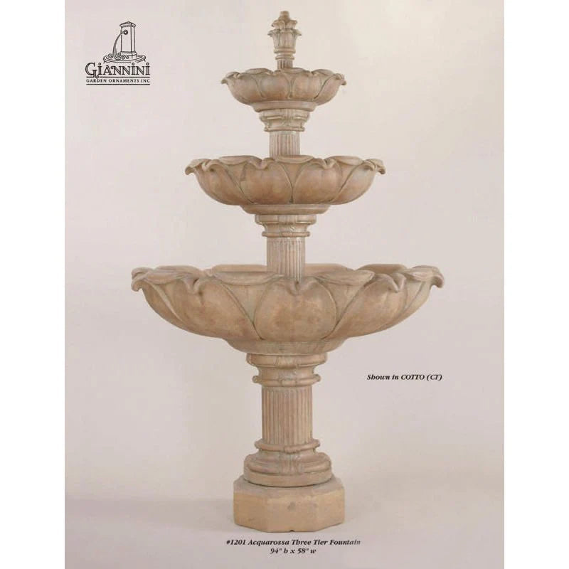 Giannini Garden Acquarossa 3-Tier Cast Stone Outdoor Courtyard Fountain 1201