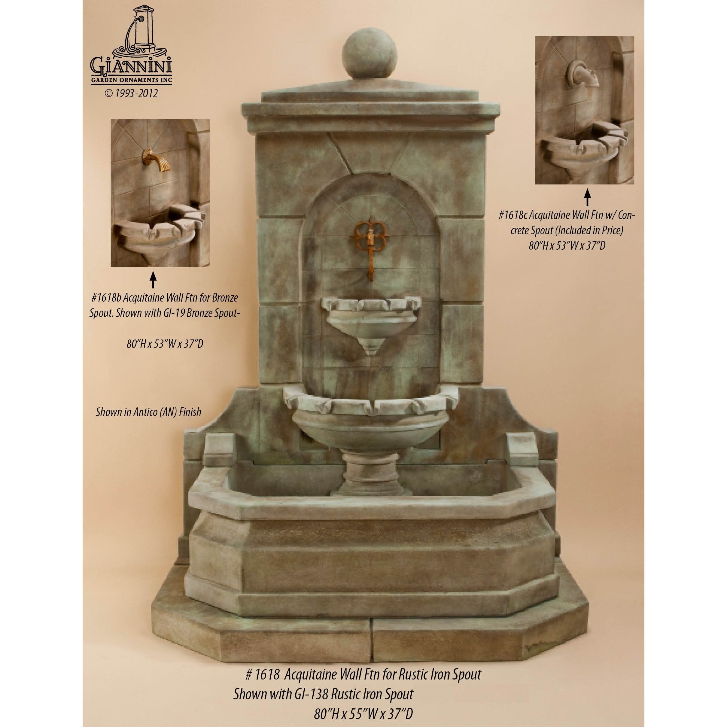 Giannini Garden Acquitaine Cast Stone Outdoor Wall Fountain 1618