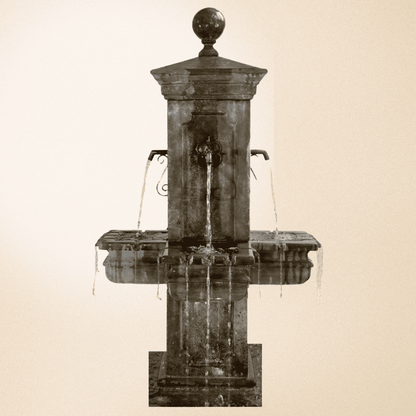 Giannini Garden Anduze Carre' Fountain 1673 (No Pond) GG-1673 w/ Rustic Iron Spouts (No Pond)