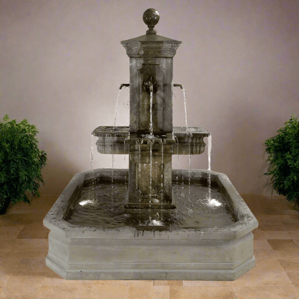 Giannini Garden Anduze Carre' Pond Fountain 1673 GG-1673 w/ Rustic Iron Spouts