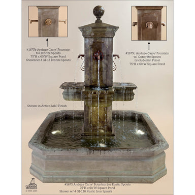 Giannini Garden Anduze Cast Stone Carre Outdoor Courtyard Fountain with Square Basin 1673