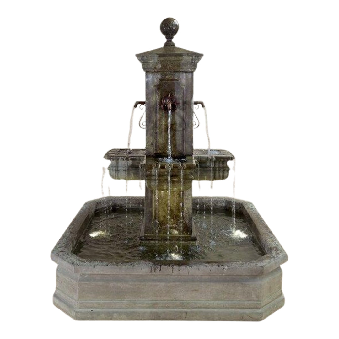 Giannini Garden Anduze Cast Stone Carre Outdoor Courtyard Fountain with Square Basin 1673