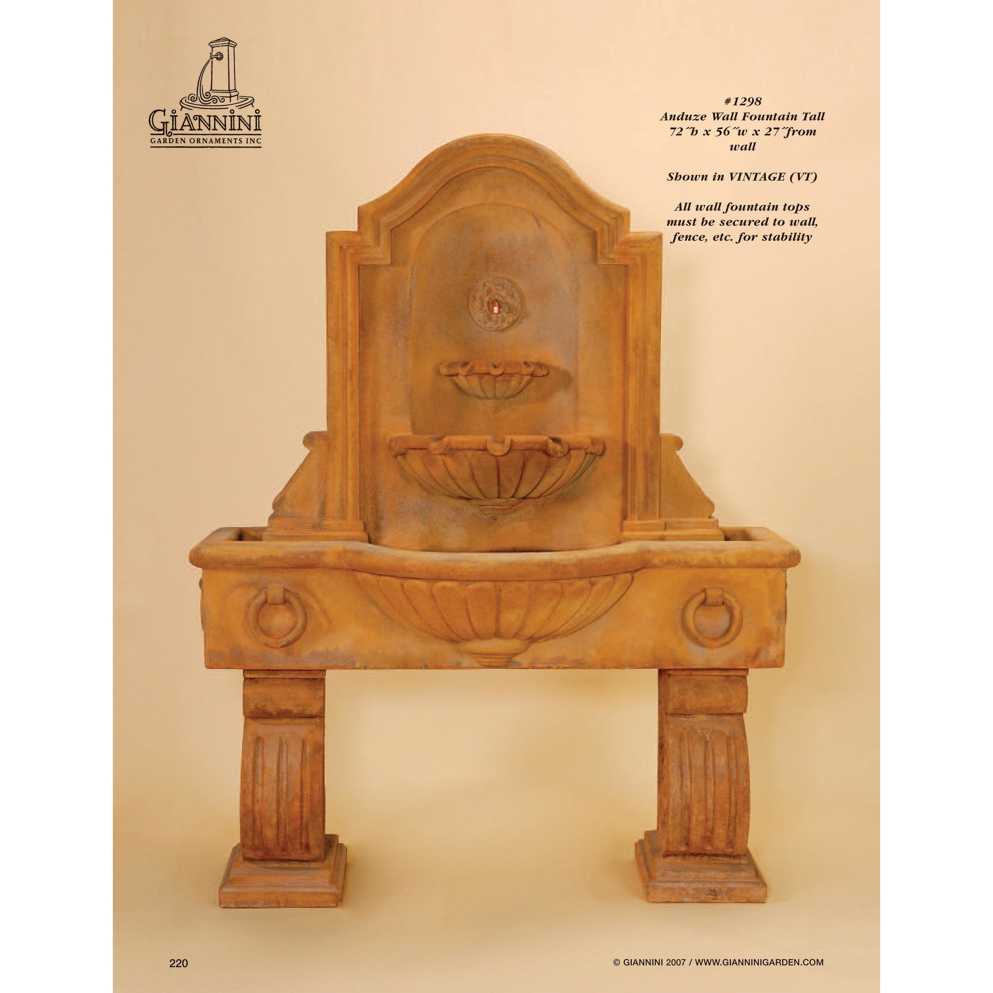 Giannini Garden Anduze Cast Stone Outdoor Garden Wall Fountain with 3 Basins 1298