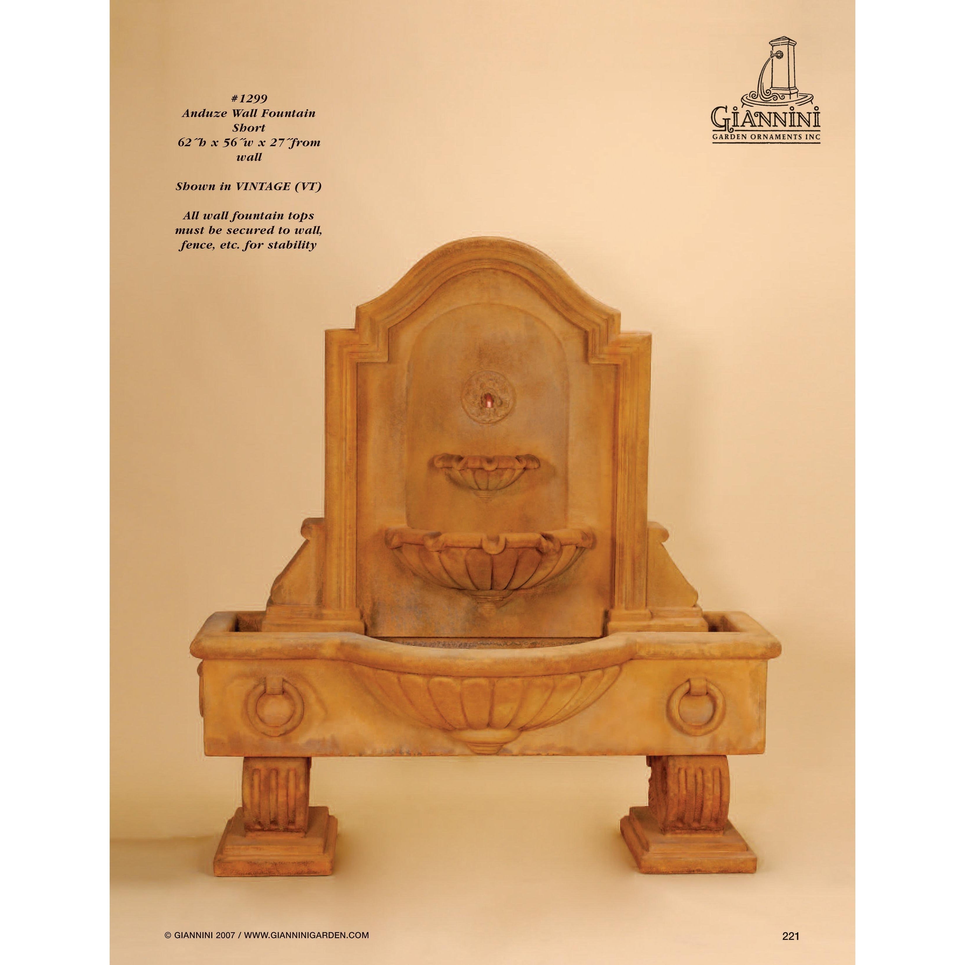 Giannini Garden Anduze Cast Stone Outdoor Garden Wall Fountain with 3 Basins 1299