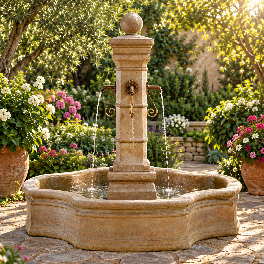 Giannini Garden Avignon Monaco Cast Stone Outdoor Courtyard Fountain with Basin 1659