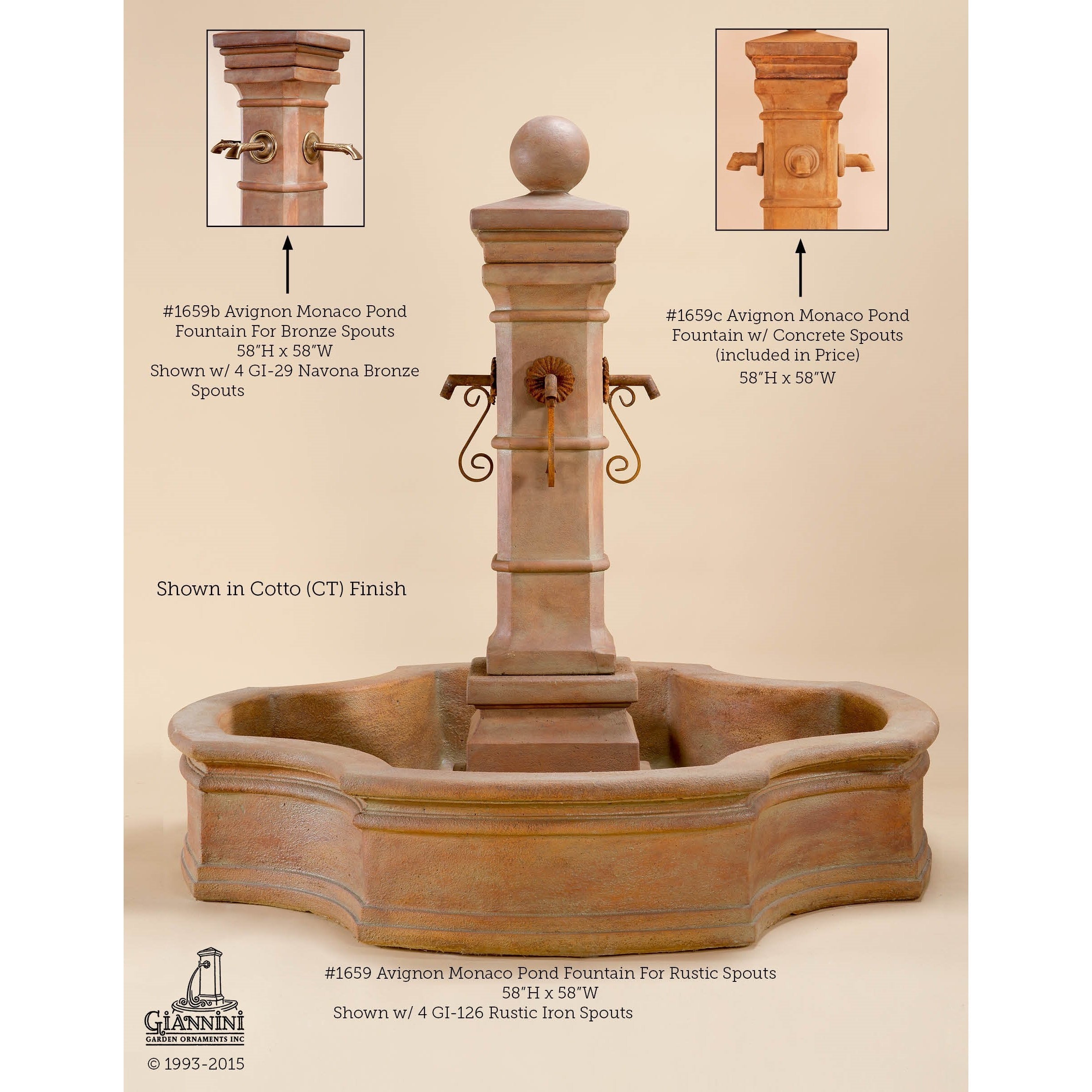 Giannini Garden Avignon Monaco Cast Stone Outdoor Courtyard Fountain with Basin 1659