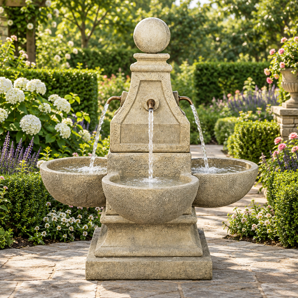 Giannini Garden Bellagio Cast Stone Outdoor Garden Fountain with Bronze Spouts 1053