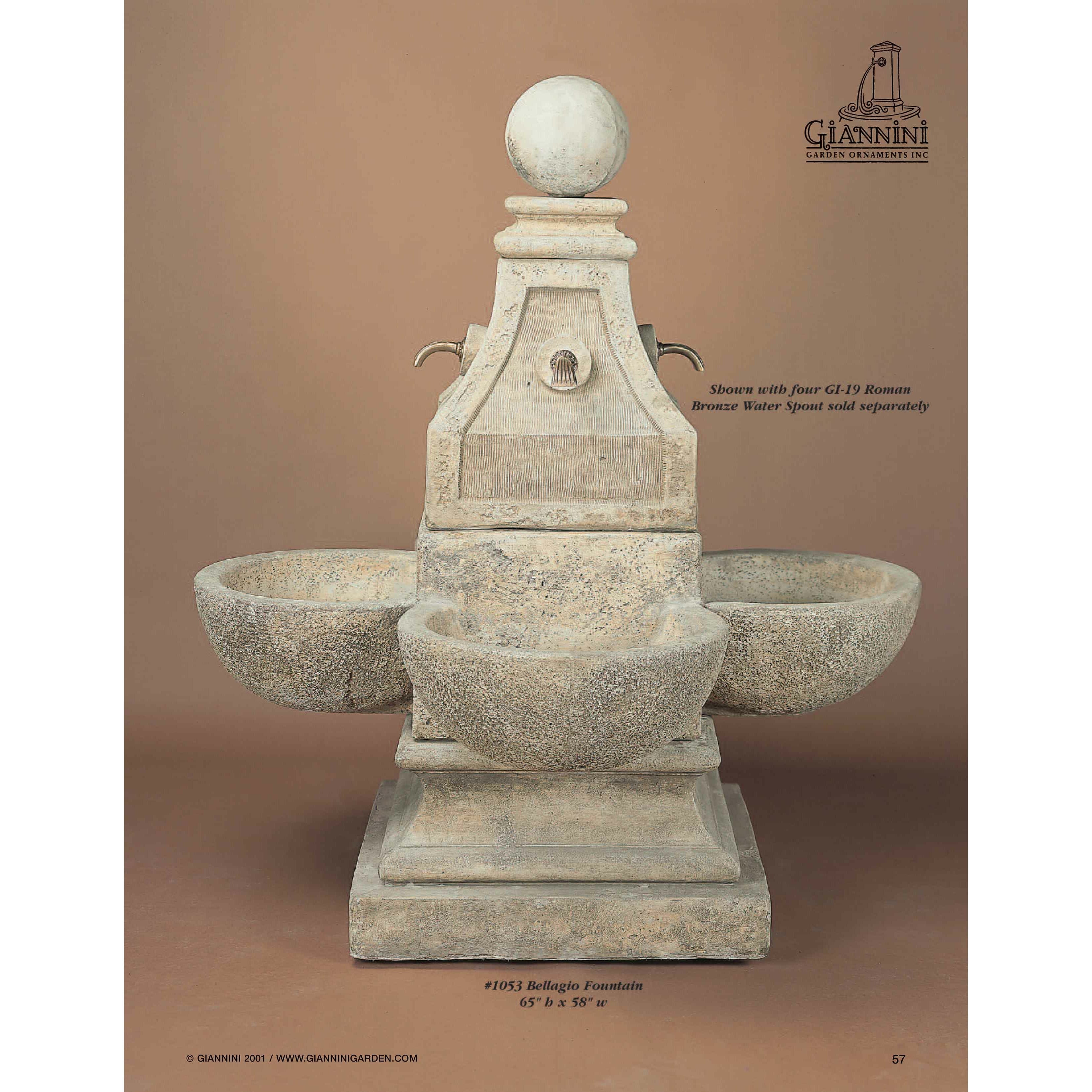 Giannini Garden Bellagio Cast Stone Outdoor Garden Fountain with Bronze Spouts 1053 1053