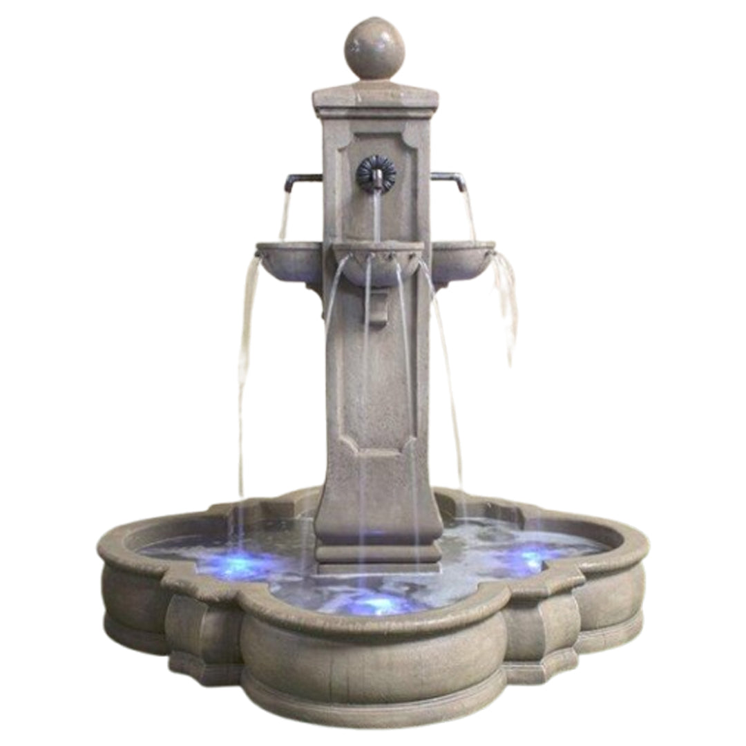 Giannini Garden Catalina Cast Stone Outdoor Fountain with Basin & Rustic Iron Spouts 1721 1721
