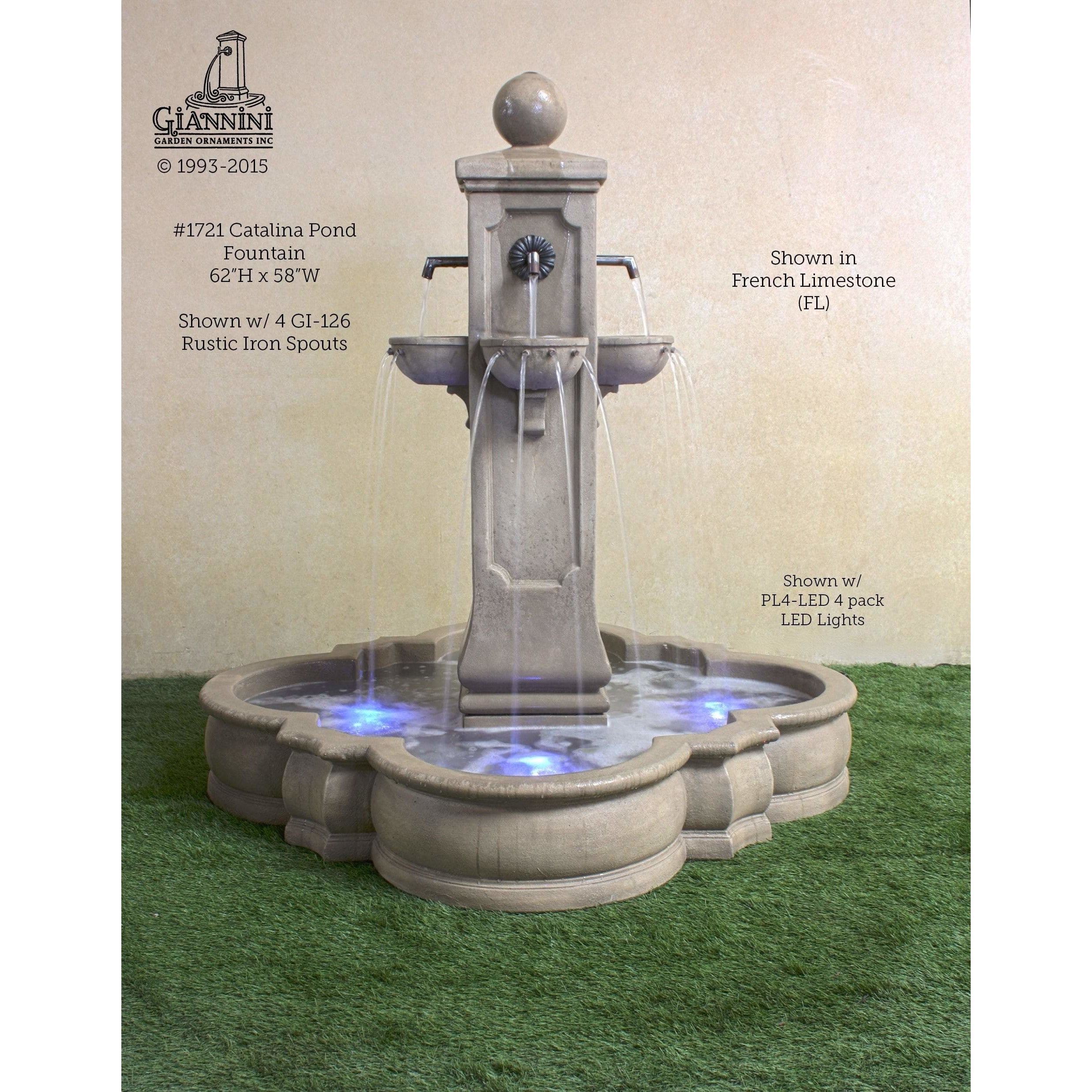 Giannini Garden Catalina Cast Stone Outdoor Fountain with Basin & Rustic Iron Spouts 1721 1721