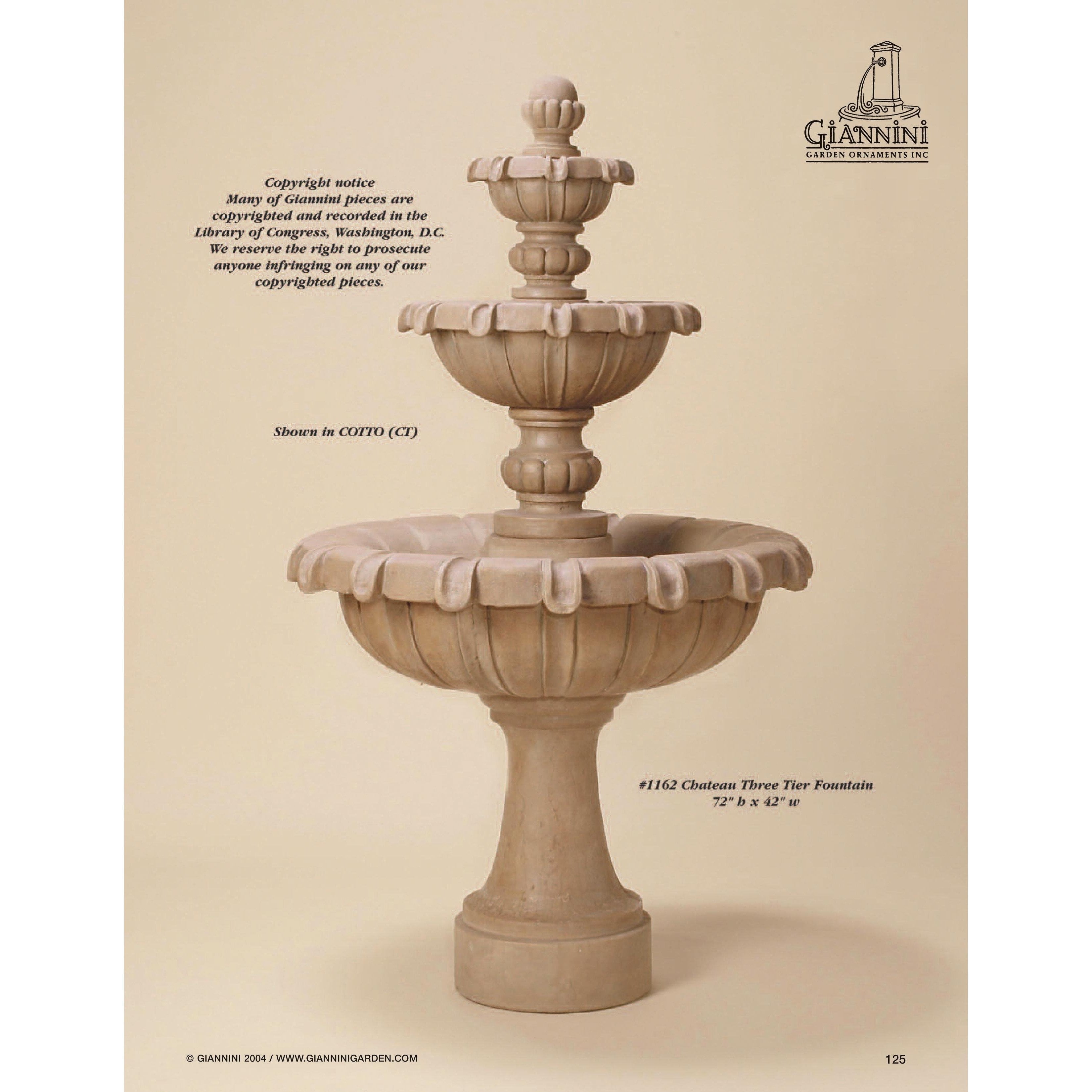 Giannini Garden Chateau 3-Tier Cast Stone Outdoor Courtyard Fountain 1162 1162