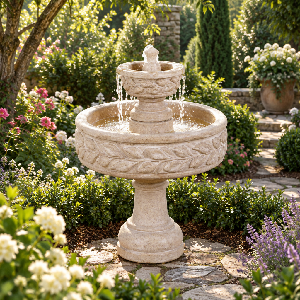 Giannini Garden Deruta Cast Stone 2-Tier Outdoor Garden Fountain 1011
