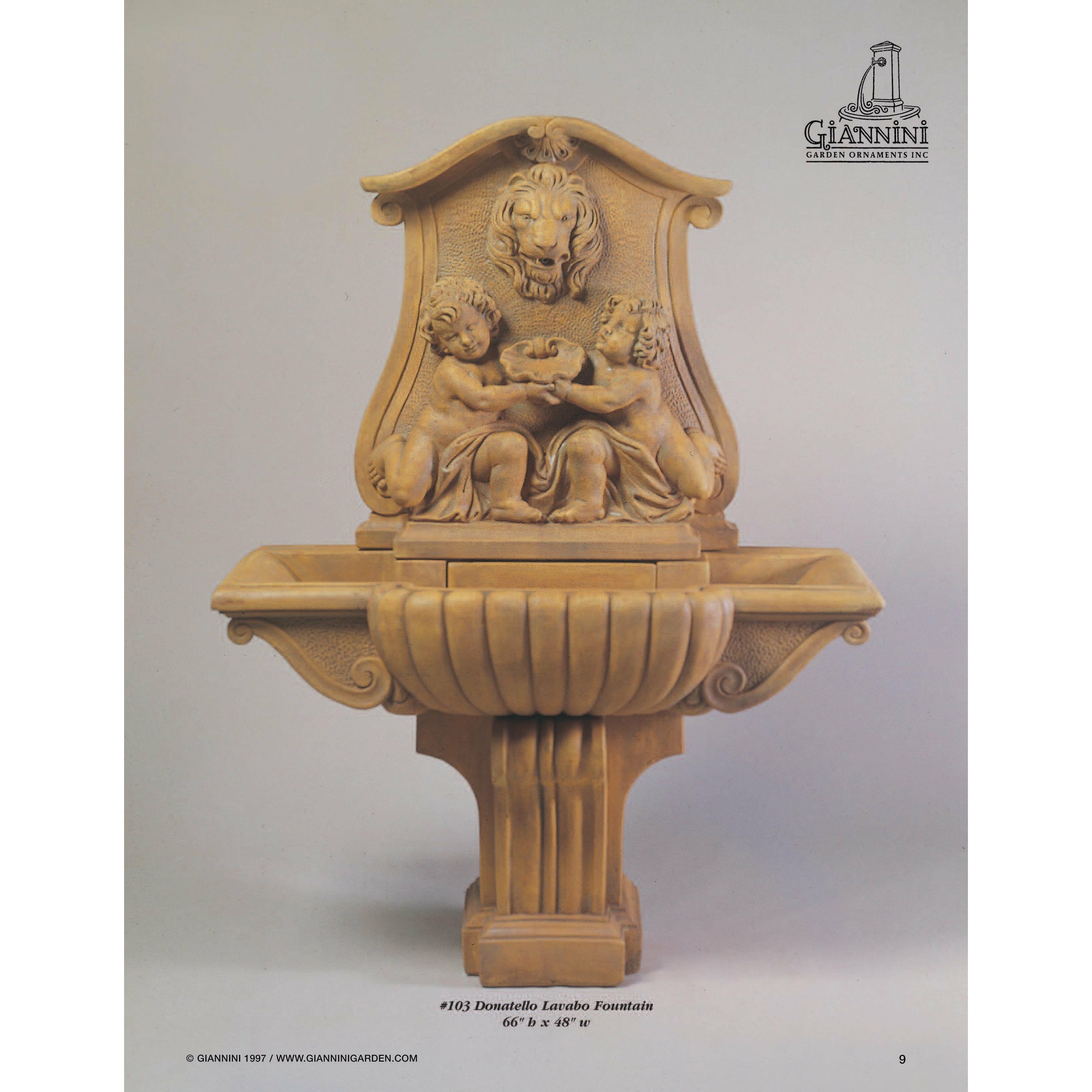 Giannini Garden Donatello Lavabo Lion Head Cast Stone Outdoor Wall Fountain 103 103