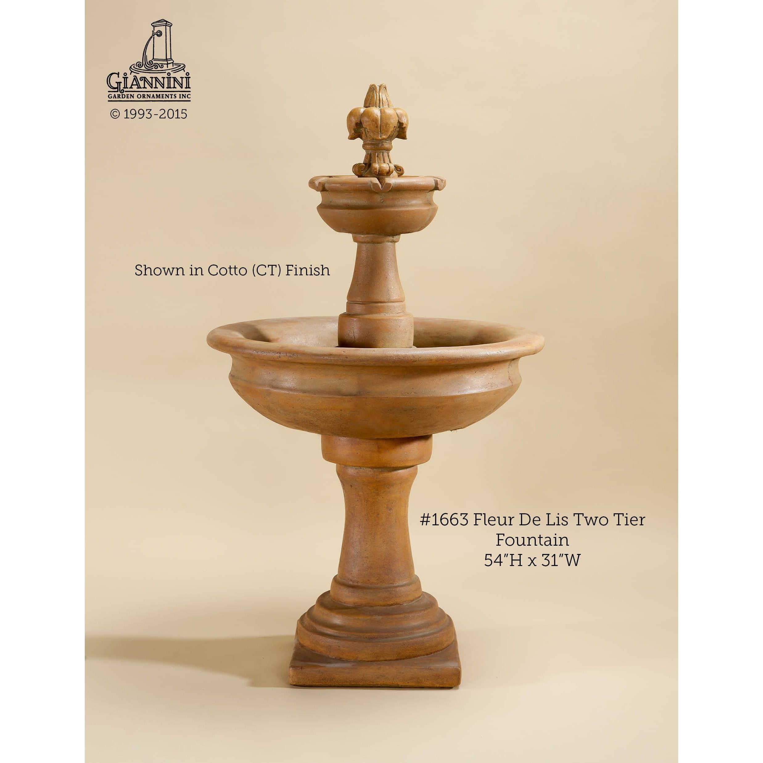 Giannini Garden Fleur De Lis 2-Tier Cast Stone Outdoor Garden Fountain 1663 1663