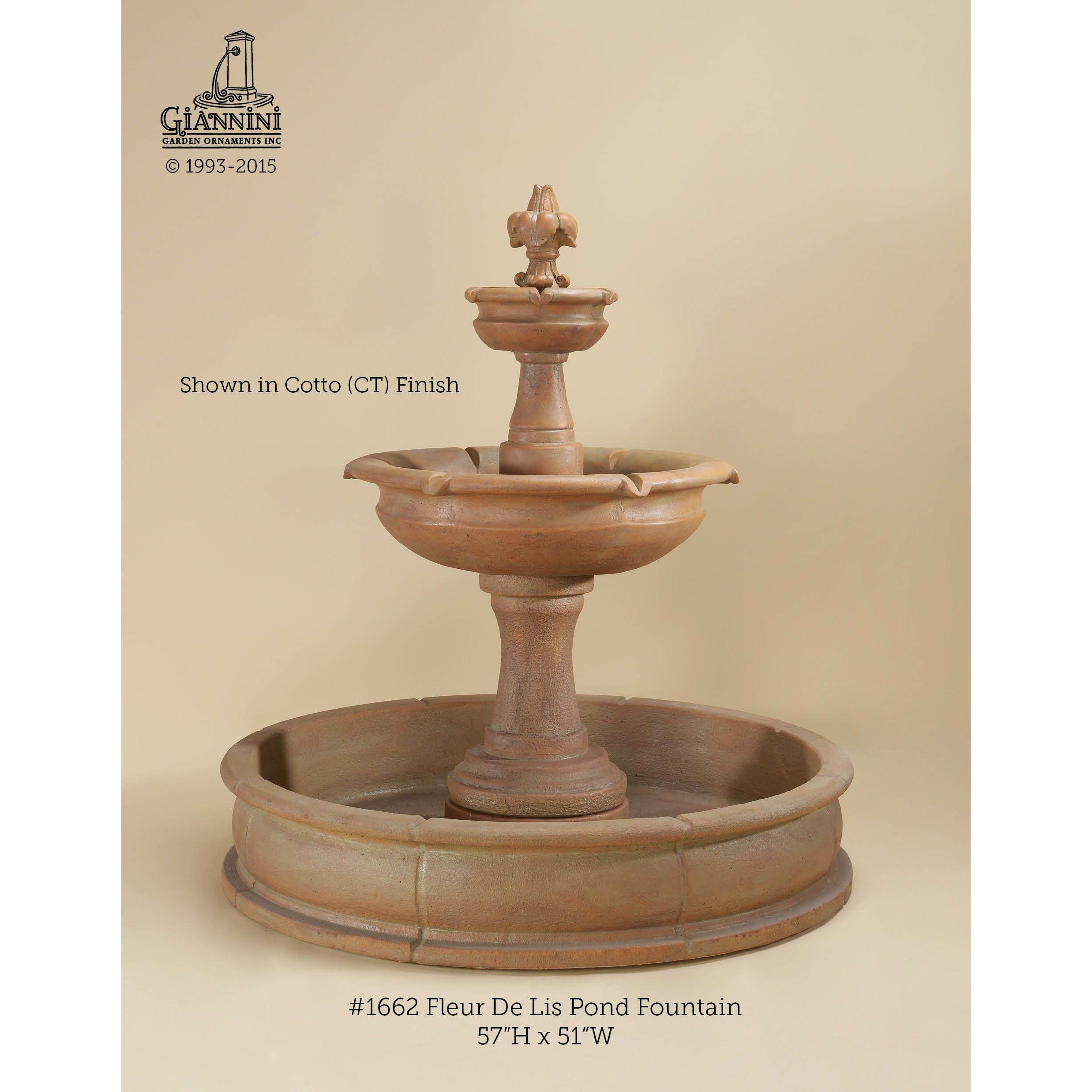 Giannini Garden Fleur De Lis 2-Tier Cast Stone Outdoor Garden Fountain with Basin 1662