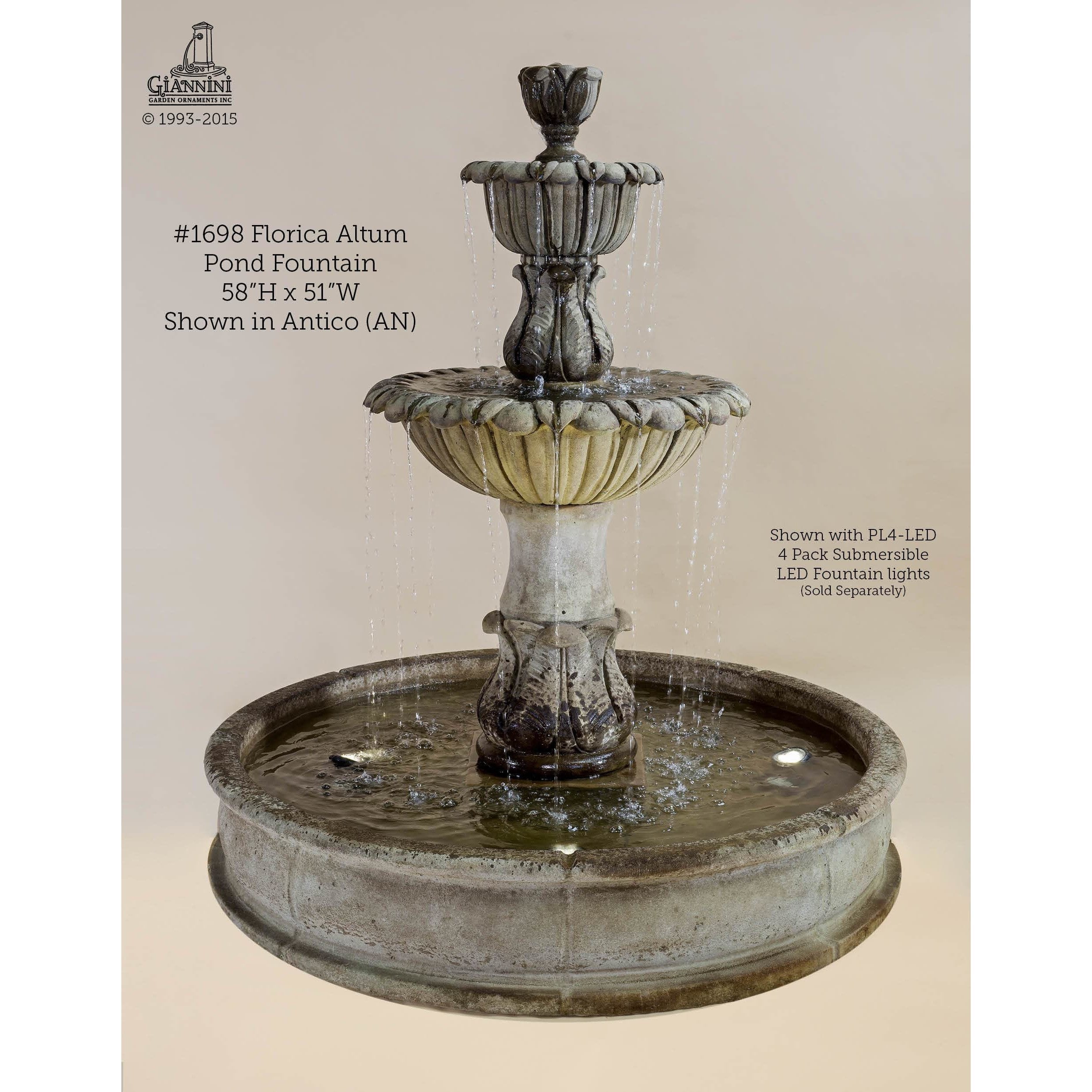 Giannini Garden Florica Cast Stone Althum Outdoor Courtyard Fountain with Basin 1698 1698