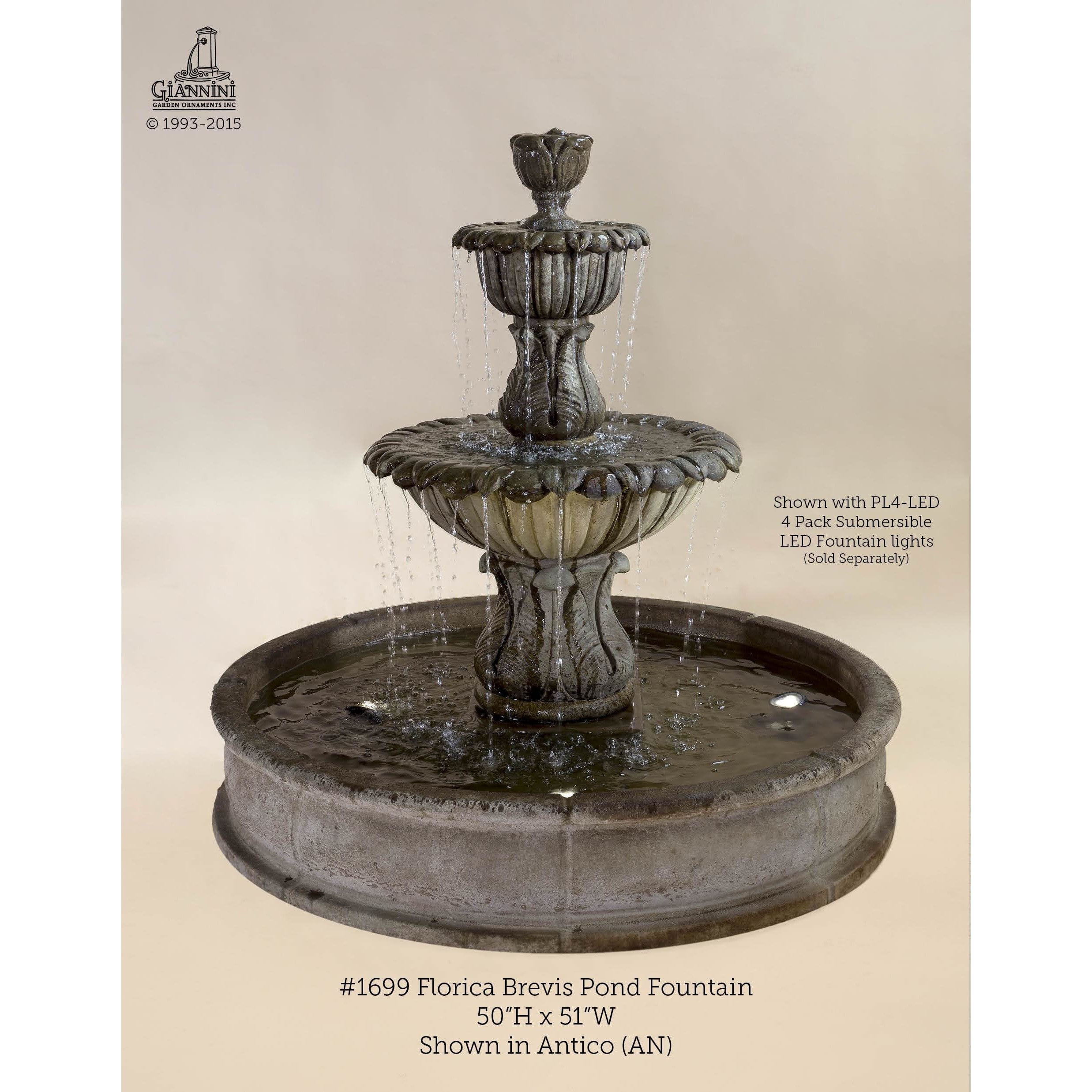 Giannini Garden Florica Cast Stone Brevis Outdoor Courtyard Fountain with Basin 1699 1699