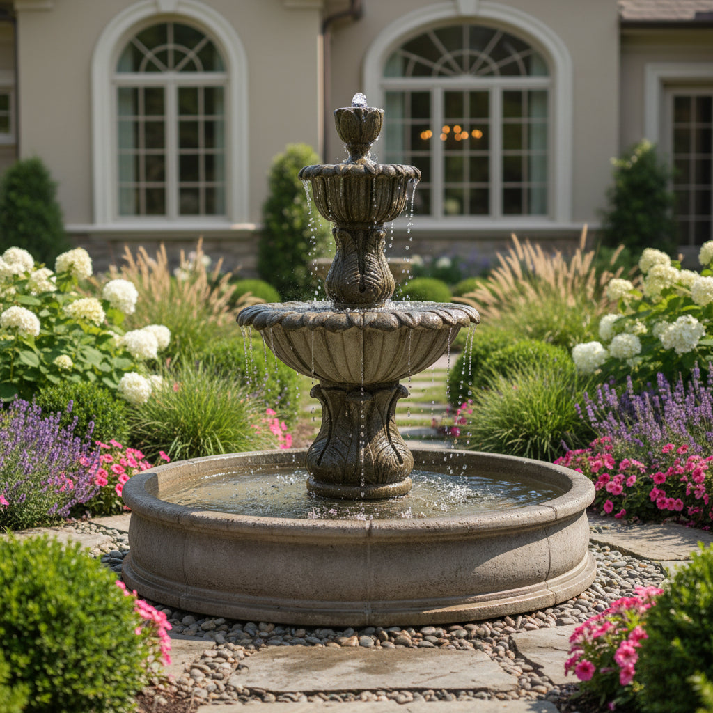 Giannini Garden Florica Cast Stone Brevis Outdoor Courtyard Fountain with Basin 1699