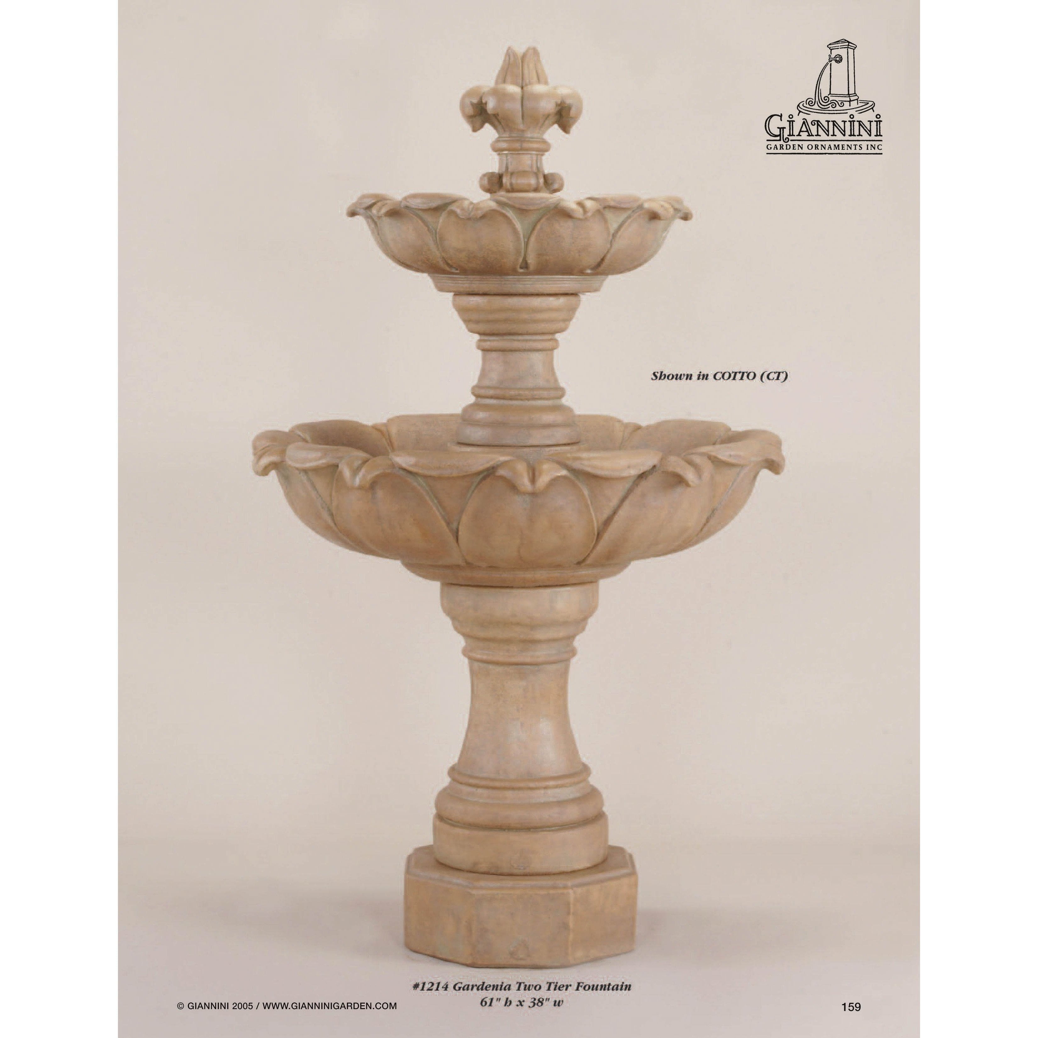 Giannini Garden Gardenia 2-Tier Cast Stone Outdoor Courtyard Fountain 1214