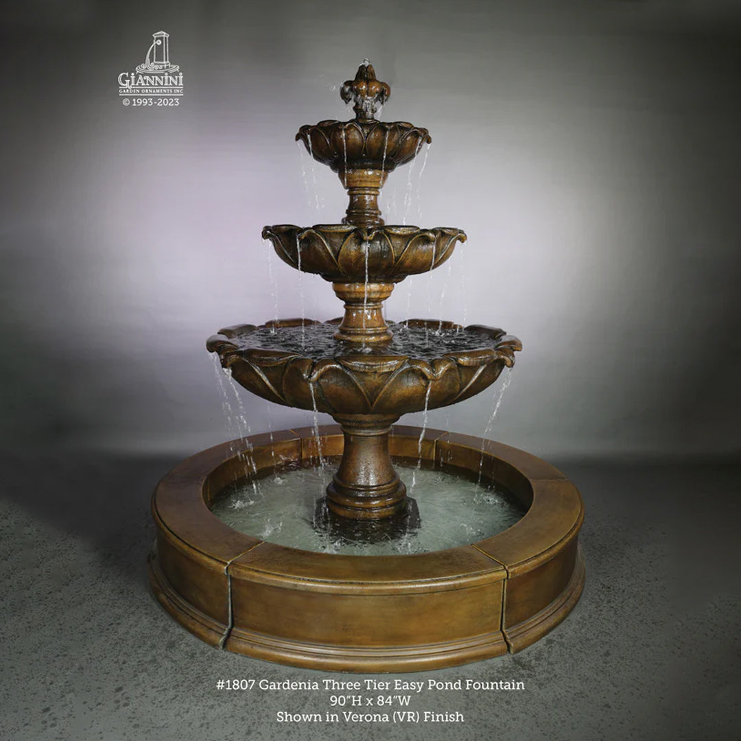 Giannini Garden Gardenia 3-Tier Cast Stone Outdoor Courtyard Fountain