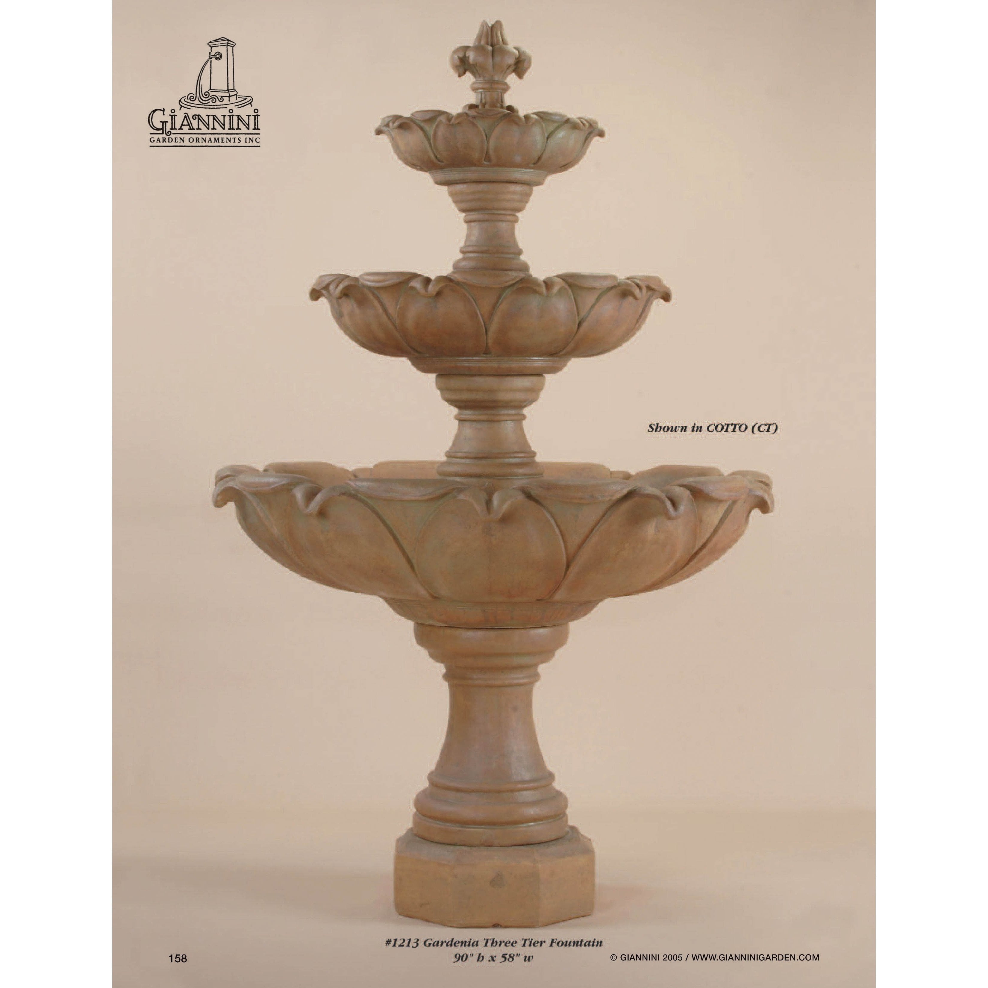 Giannini Garden Gardenia 3-Tier Cast Stone Outdoor Courtyard Fountain