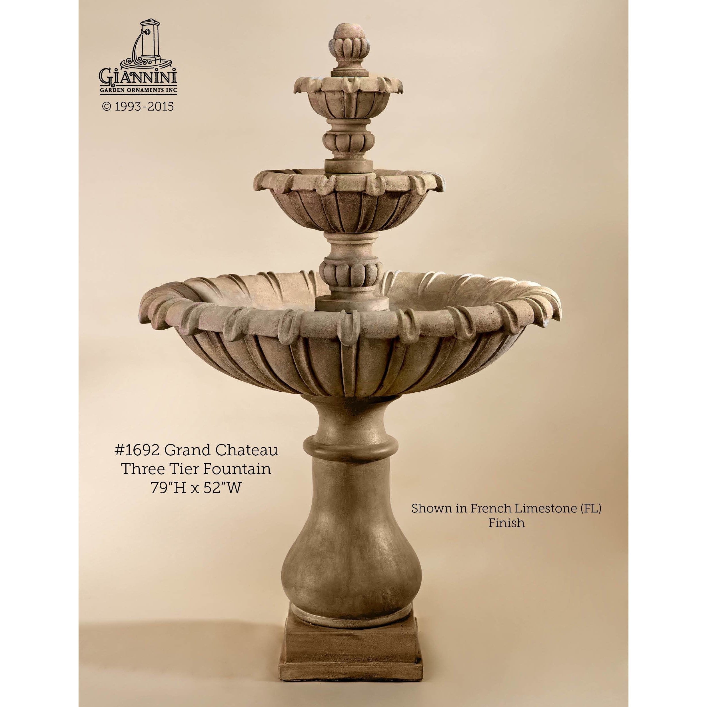 Giannini Garden Grand Chateau 3-Tier Cast Stone Outdoor Courtyard Fountain 1692 1692