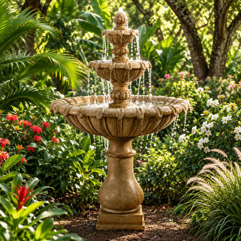 Giannini Garden Grand Chateau 3-Tier Cast Stone Outdoor Courtyard Fountain 1692