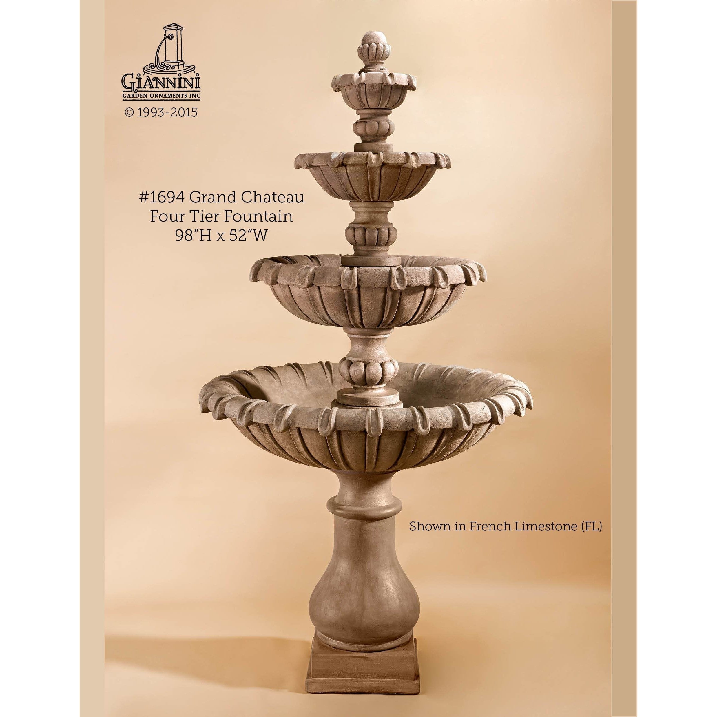 Giannini Garden Grand Chateau 4-Tier Cast Stone Outdoor Courtyard Fountain 1694 1694
