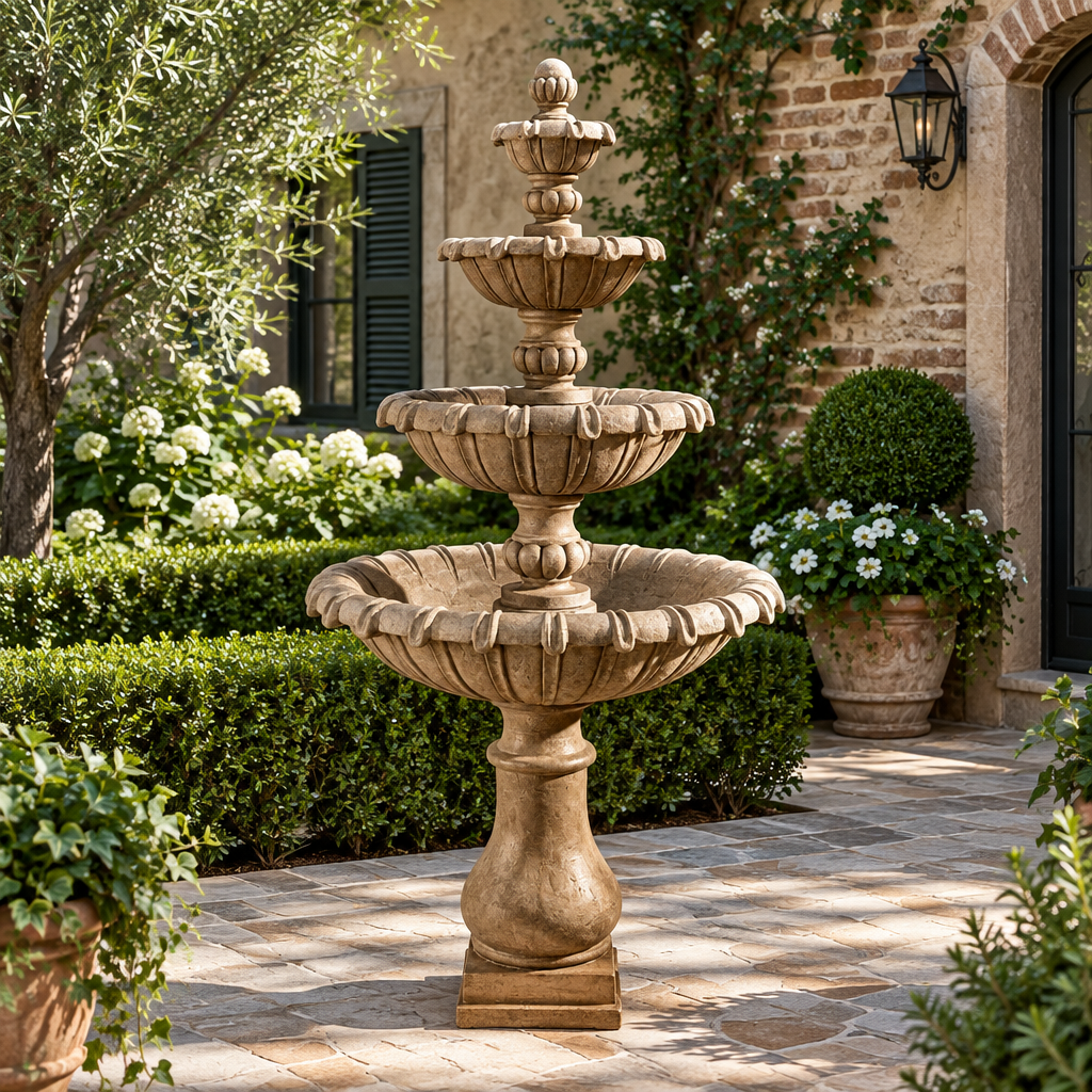 Giannini Garden Grand Chateau Cast Stone Outdoor Courtyard Fountain 1694
