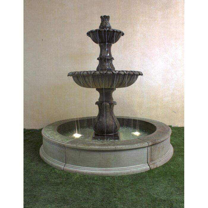 Giannini Garden Grandis Calanthia 2-Tier Cast Stone Outdoor Courtyard Fountain with Basin 1697