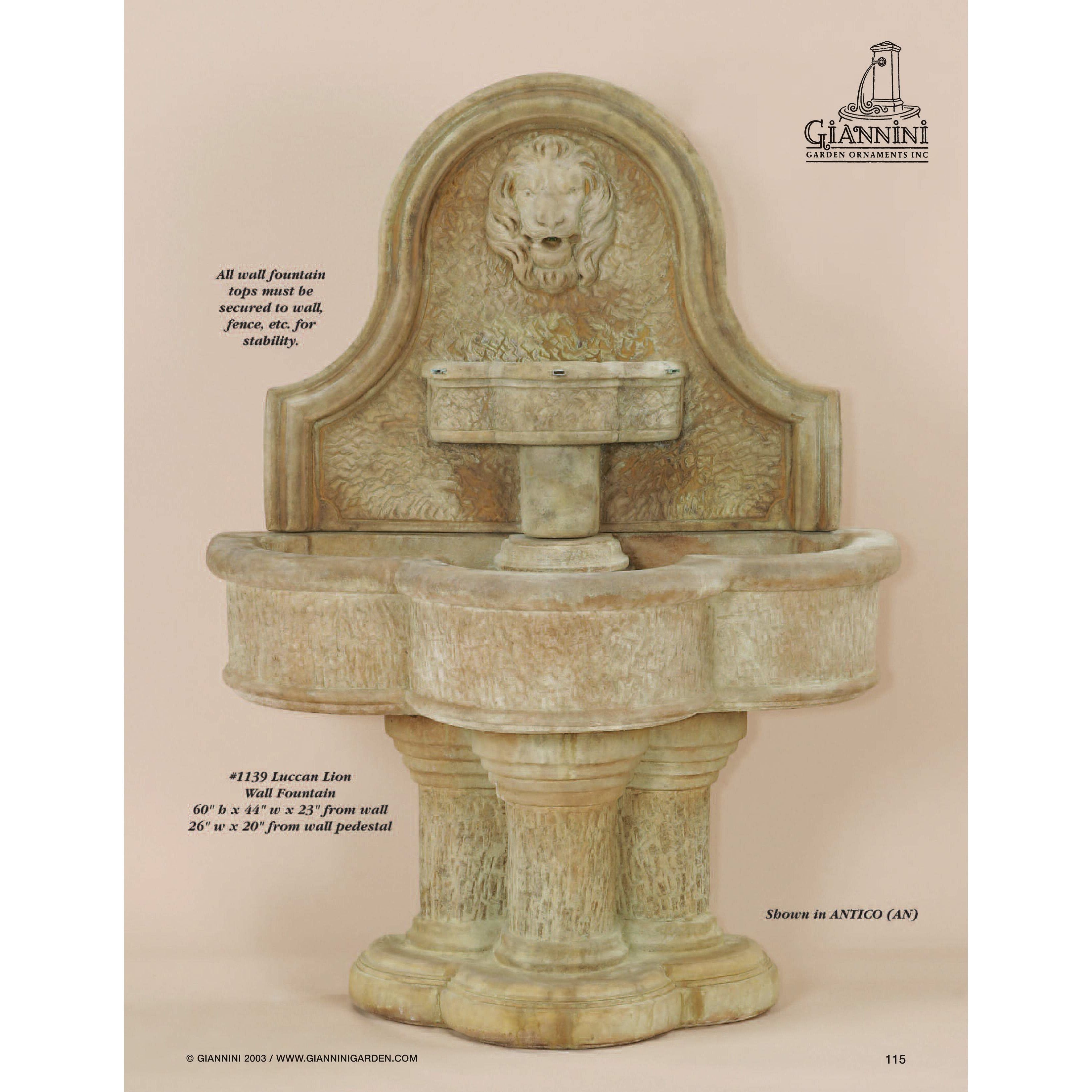 Giannini Garden Luccan Lion Outdoor Wall Fountain 1139 1139