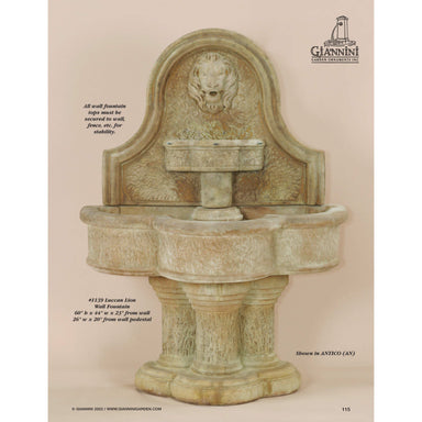 Giannini Garden Luccan Lion Outdoor Wall Fountain 1139 1139
