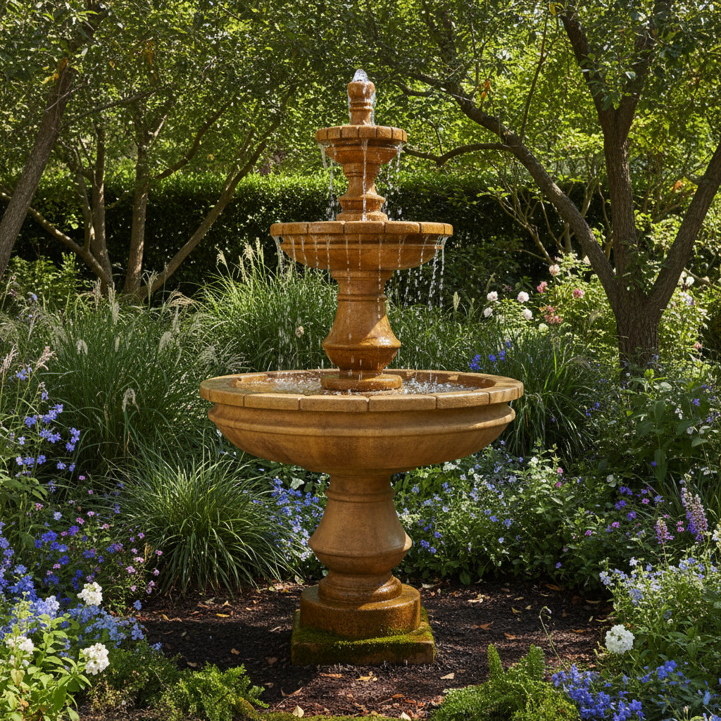 Giannini Garden Montefalco 3-Tier Cast Stone Outdoor Courtyard Fountain 1604 1604