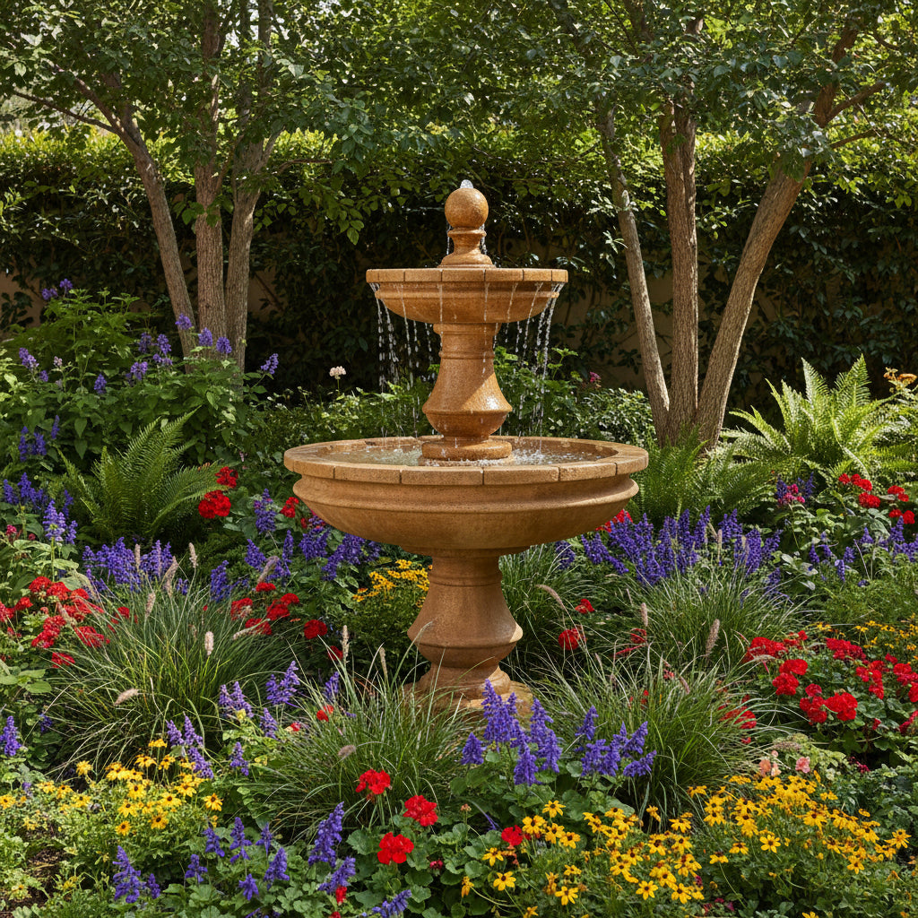 Giannini Garden Montefalco 5ft Tall 2-Tier Cast Stone Outdoor Courtyard Fountain 1607 1607