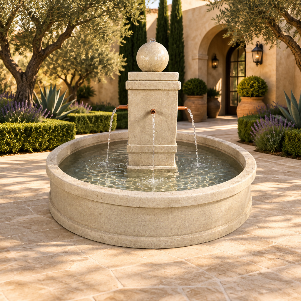 Giannini Garden Napa Fountain with Round Basin in GFRC 1787