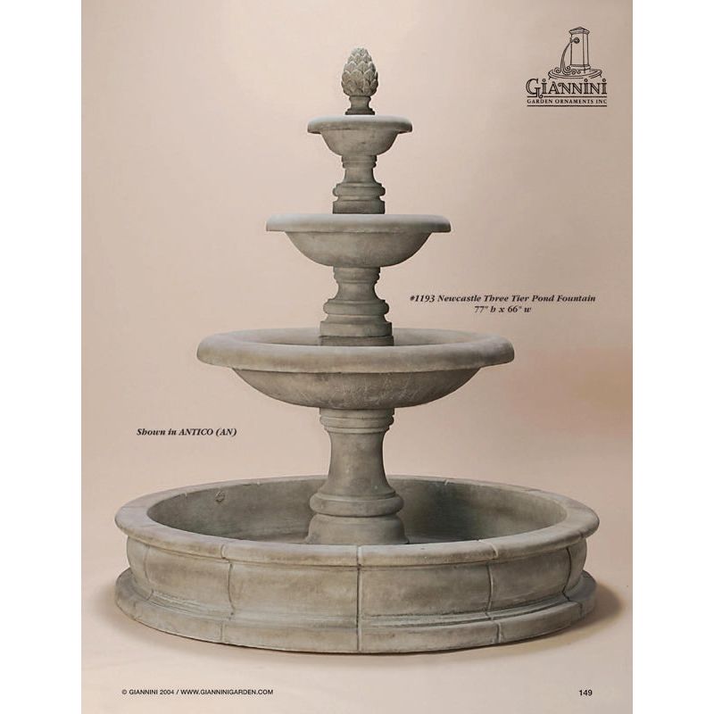 Giannini Garden Newcastle 3-Tier Cast Stone Outdoor Fountain with Basin 1193 1193
